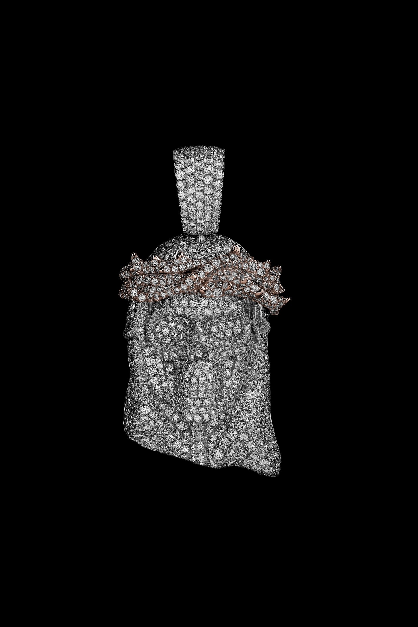 10K WHITE & ROSE GOLD DIAMOND SKULL JESUS PIECE PENDANT