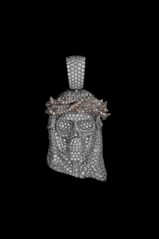 10K WHITE & ROSE GOLD DIAMOND SKULL JESUS PIECE PENDANT