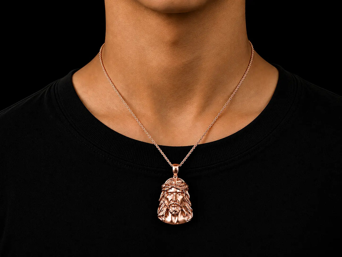 10K Rose Gold Jesus Head Pendant Angelica Jewellers