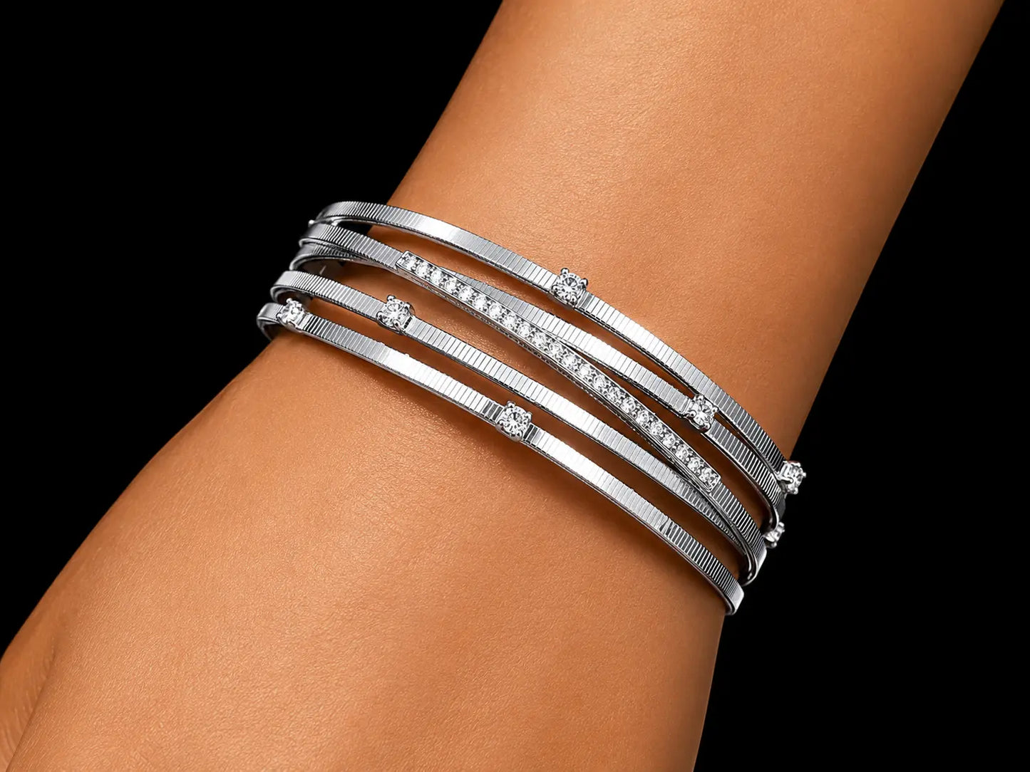 14K White Gold Flexible Diamond Bangle Bracelet – 0.35 CTW Natural Diamonds Angelica Jewellers