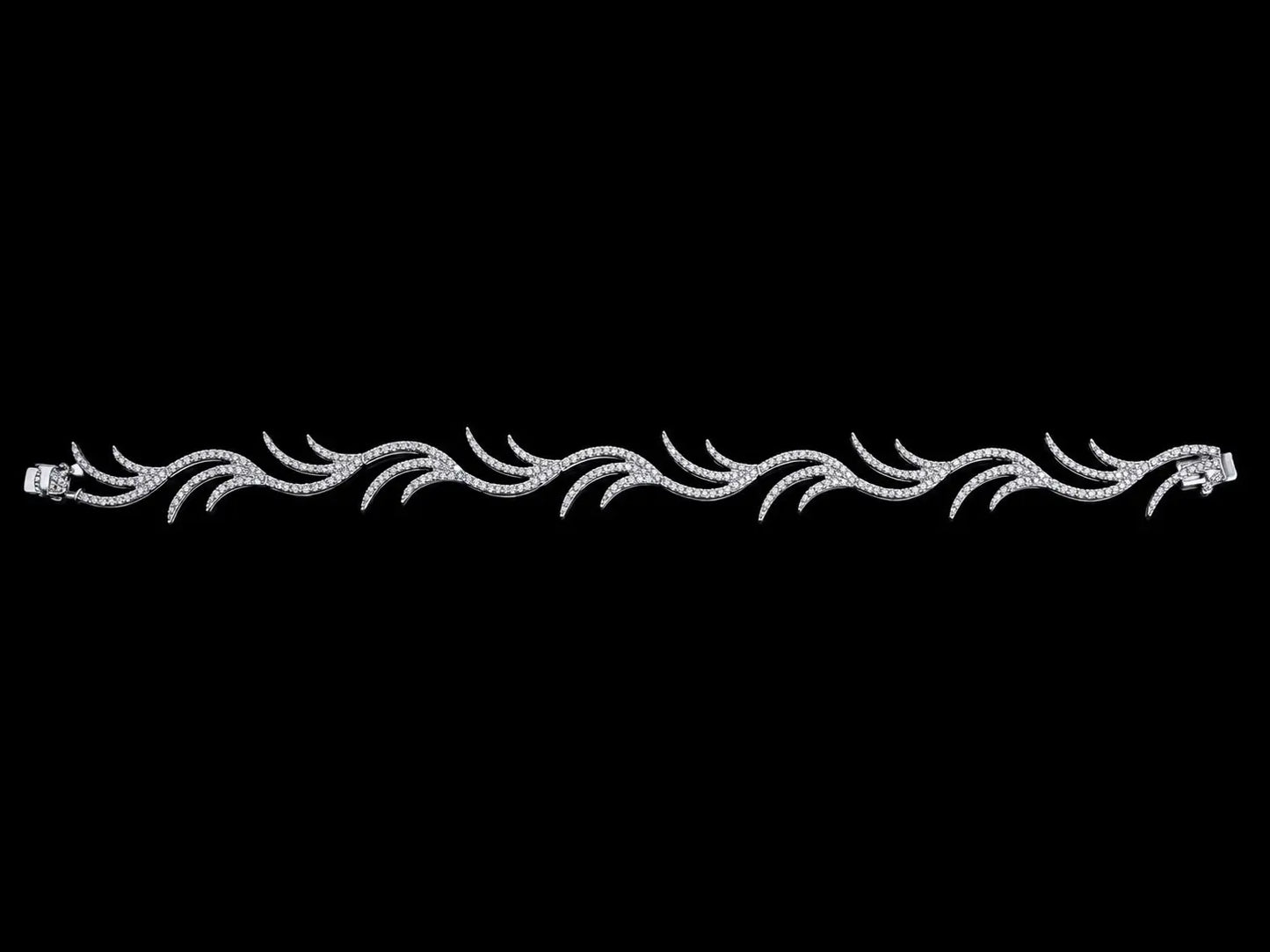 18K White Gold Pavé Diamond Wave Bracelet – 2.50 CT VVS/VS F+ | 11.5mm Angelica Jewellers