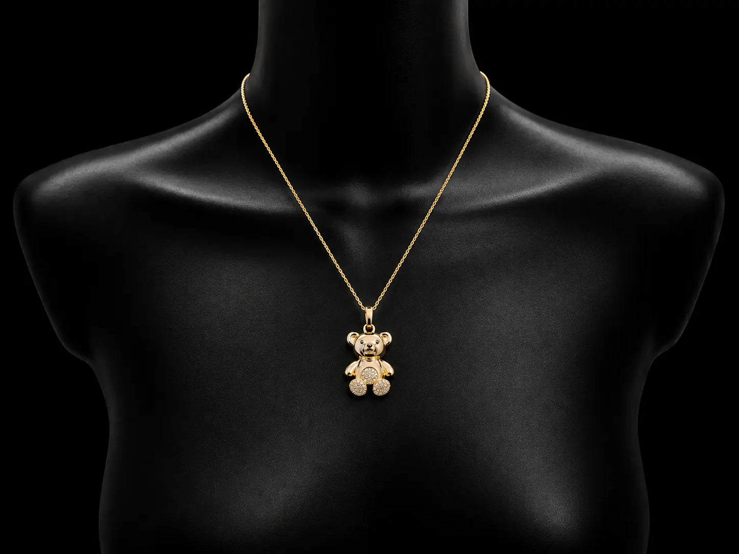 14K Yellow Gold Diamond Teddy Bear Pendant Necklace Angelica Jewellers