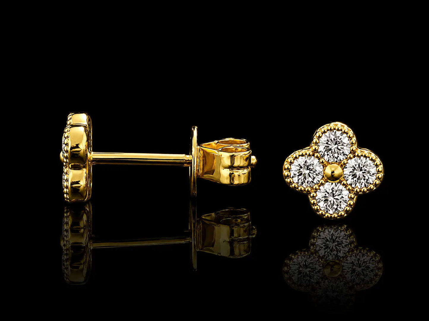14K Yellow Gold Diamond Clover Stud Earrings – 0.34 CT superbell