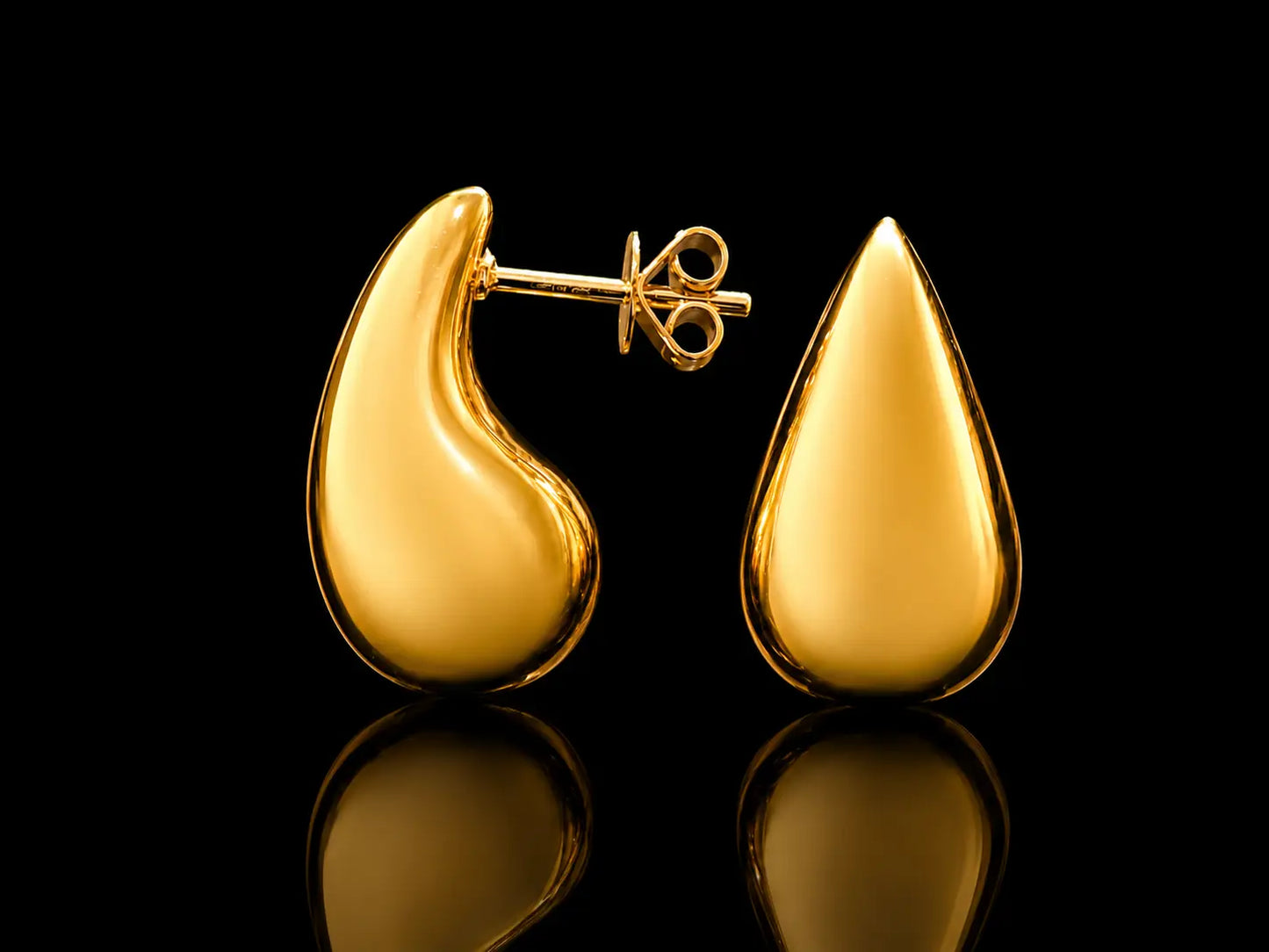 14K Yellow Gold Puffy Drop Stud Earrings – Electroform Hollow Design superbell