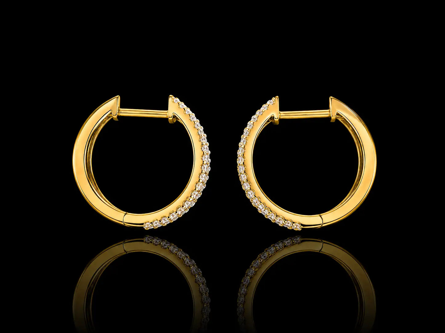 14K Yellow Gold Diamond-Cut Hoop Earrings | 0.18 CT Natural Diamonds superbell