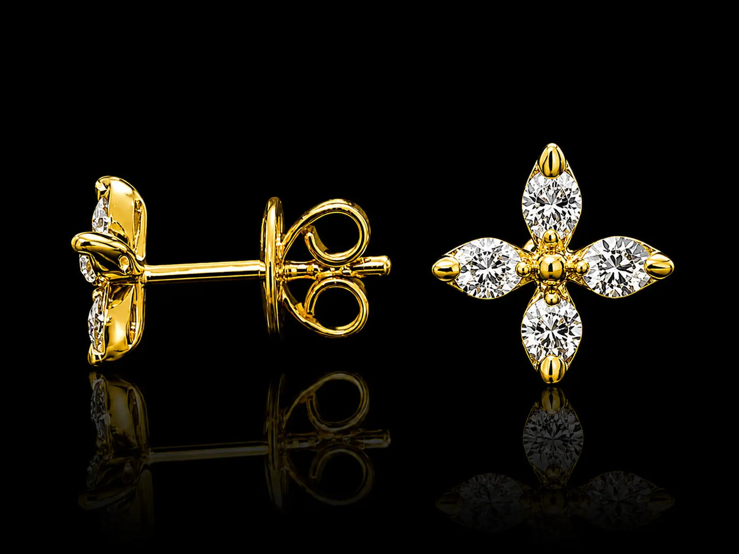 14K Yellow Gold Diamond Flower Stud Earrings – 0.34 CT Natural Diamonds superbell