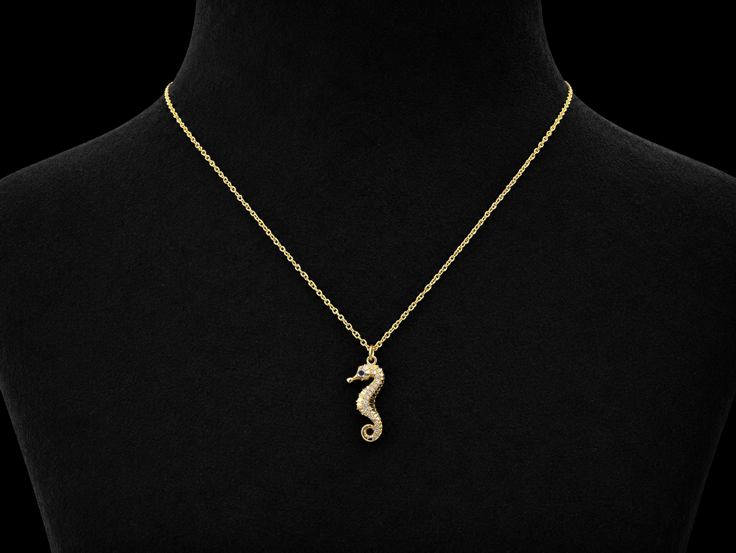14K Yellow Gold Diamond Seahorse Necklace Angelica Jewellers