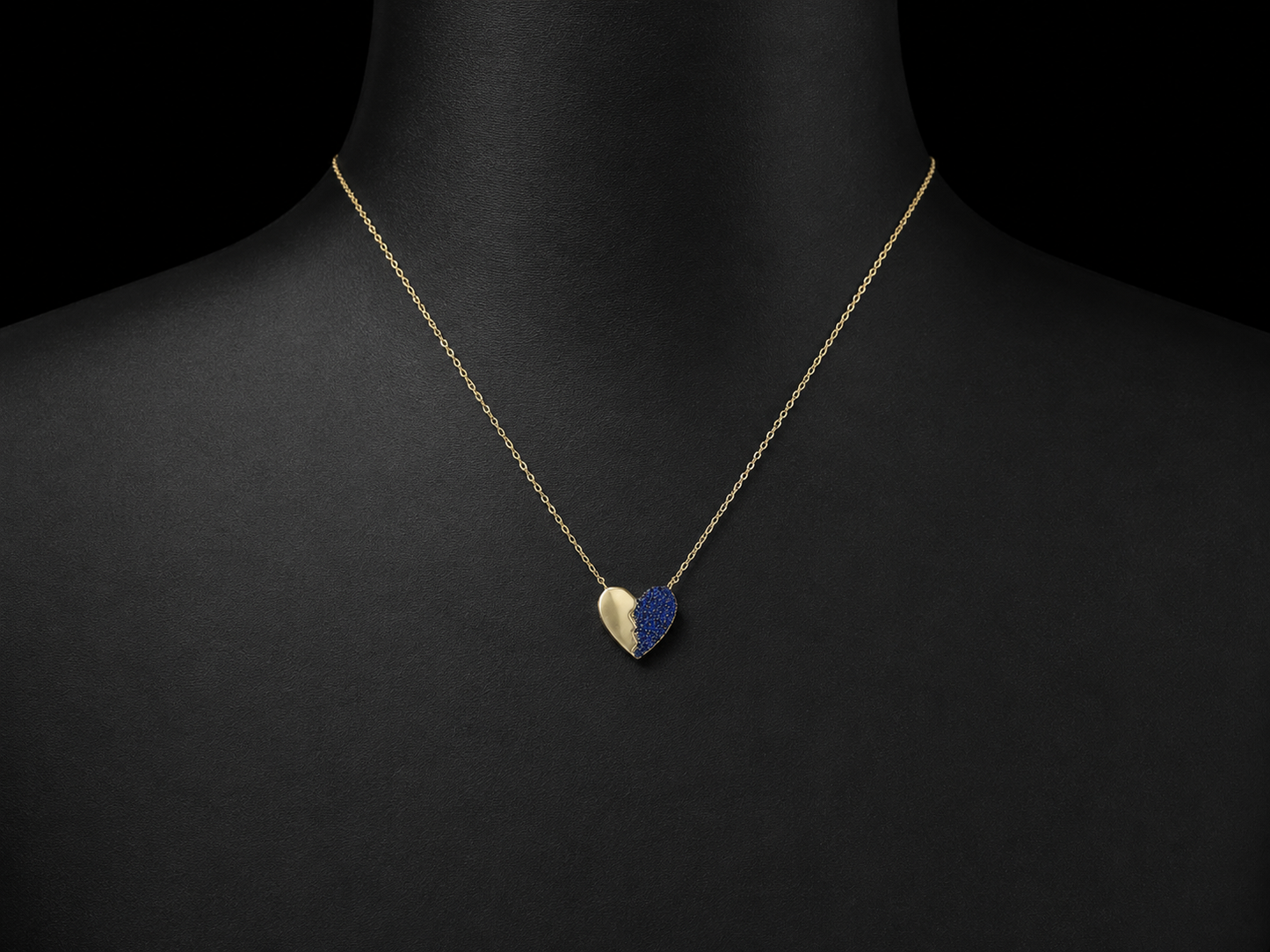 14K Yellow Gold Natural Blue Sapphire Folded Heart Necklace – 0.14 CT Angelica Jewellers