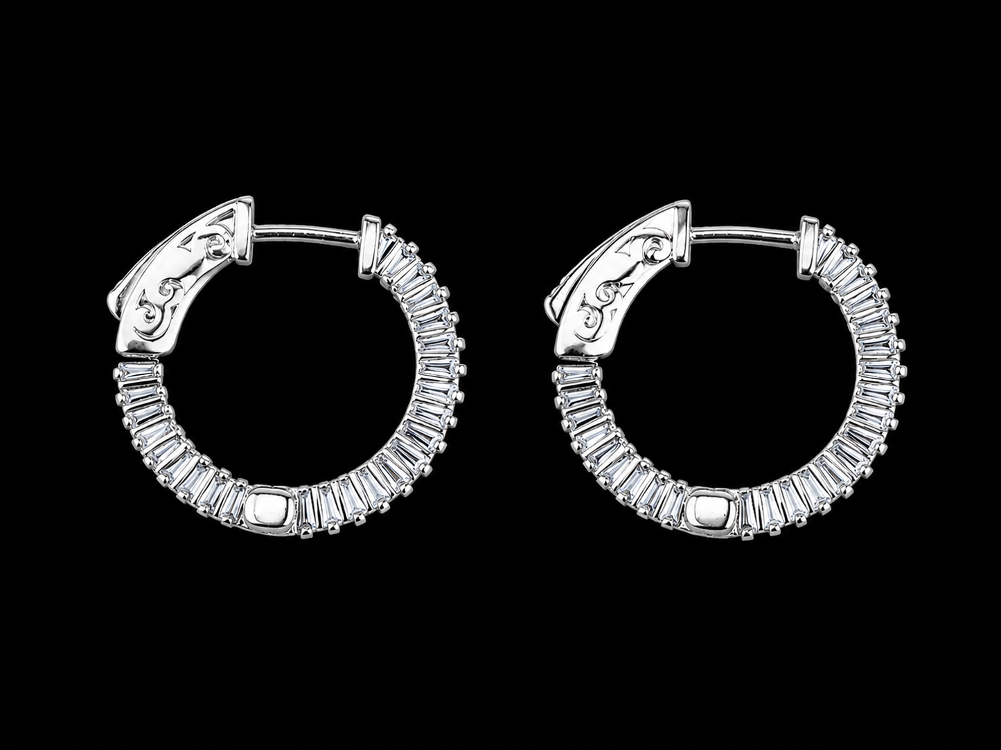 14K White Gold Inside-Out Diamond Hoop Earrings superbell