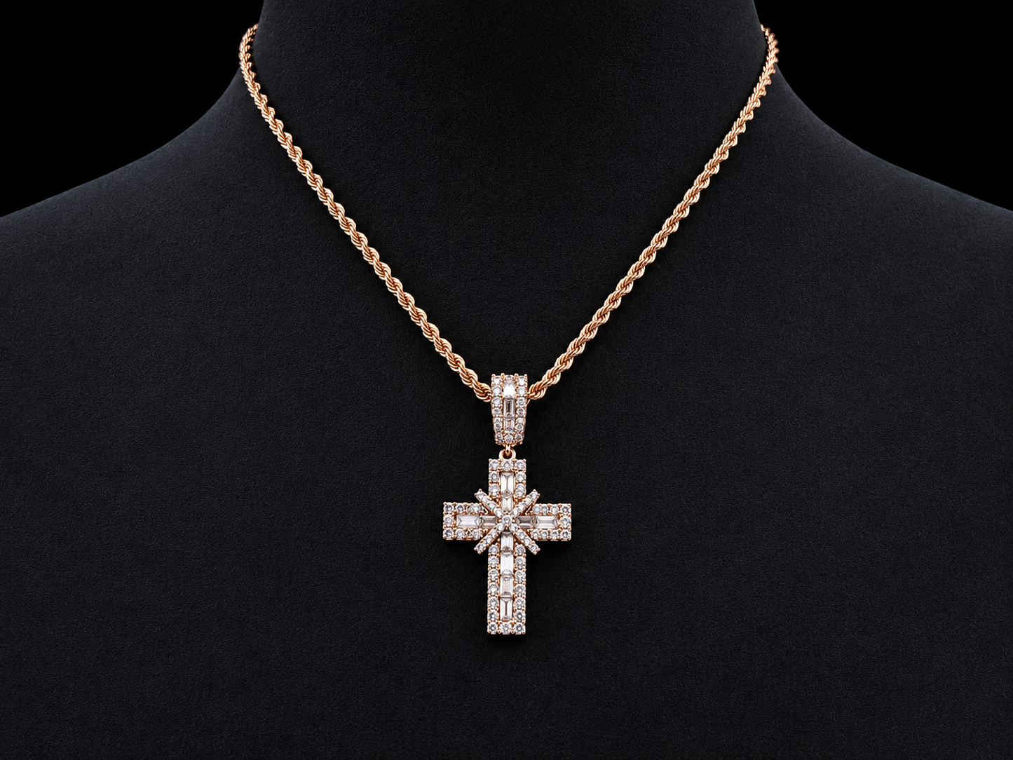 10K Rose Gold Two-Tone Diamond Cross Pendant – 2.55 CT Angelica Jewellers