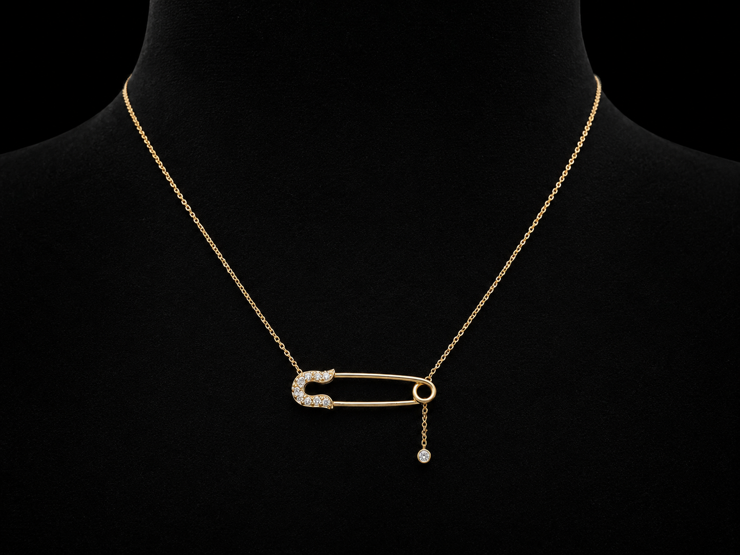 14K Yellow Gold Diamond Safety Pin Necklace | 0.07 CTW Natural Diamonds Angelica Jewellers