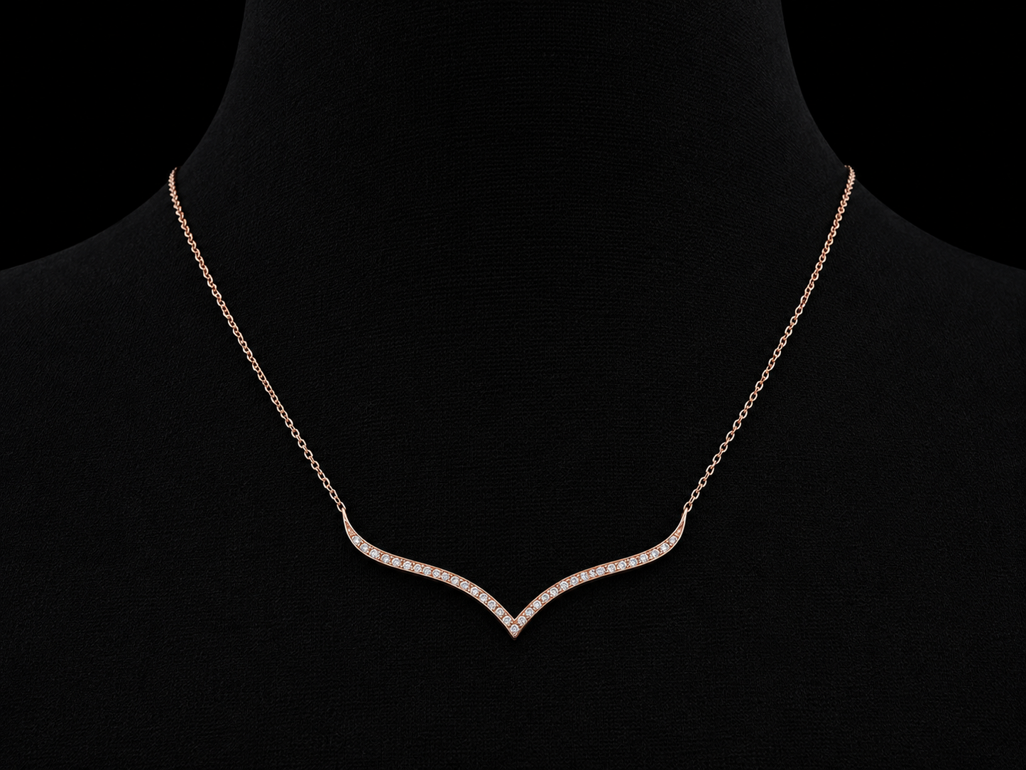 14K Rose Gold Curved Diamond Necklace – 0.16 CTW Natural Diamonds | SI Clarity, G-H Color Angelica Jewellers