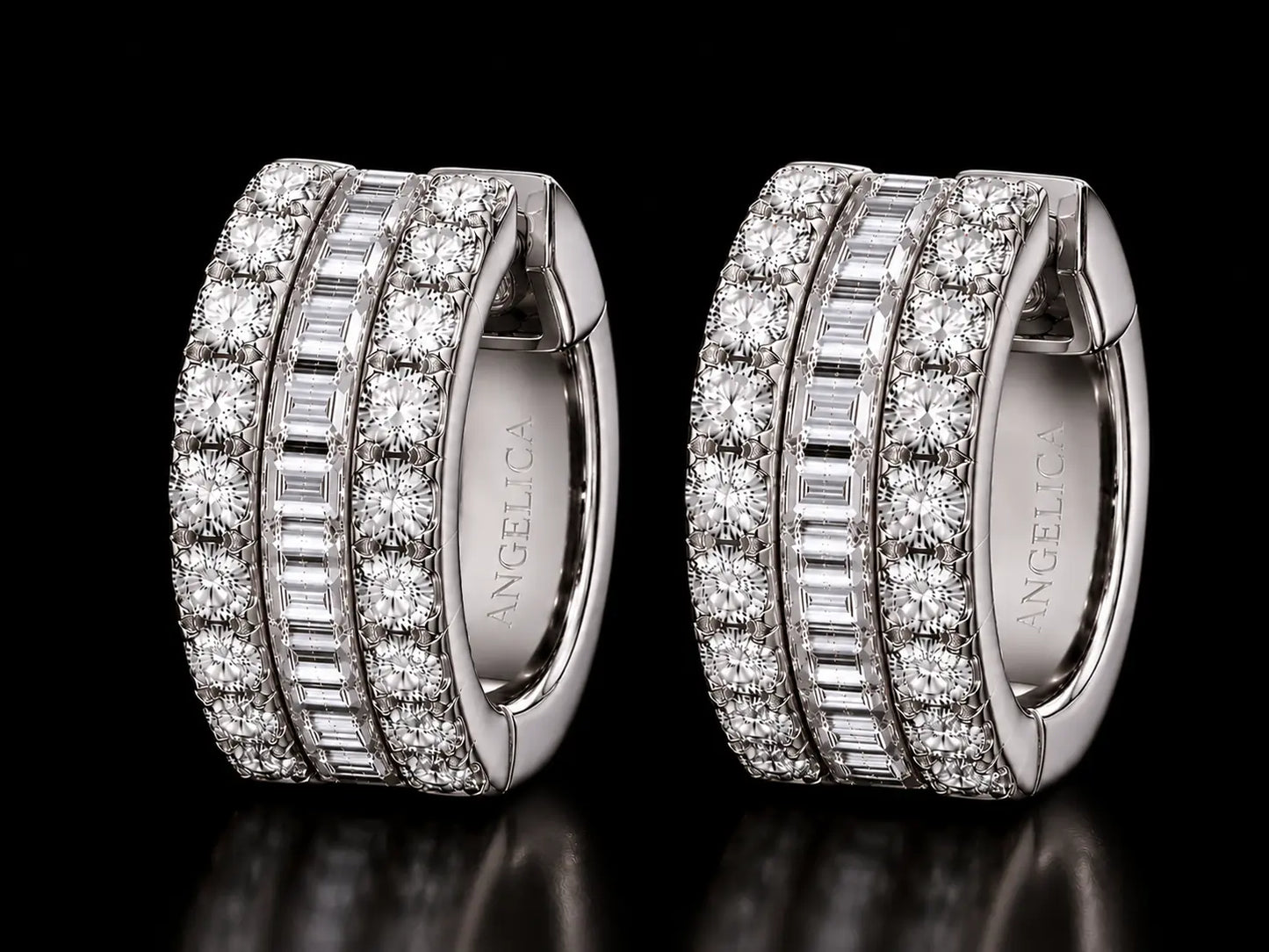 14K White Gold Round & Baguette Diamond Hoop Earrings – 1.50 CT VVS F+ Angelica Jewellers