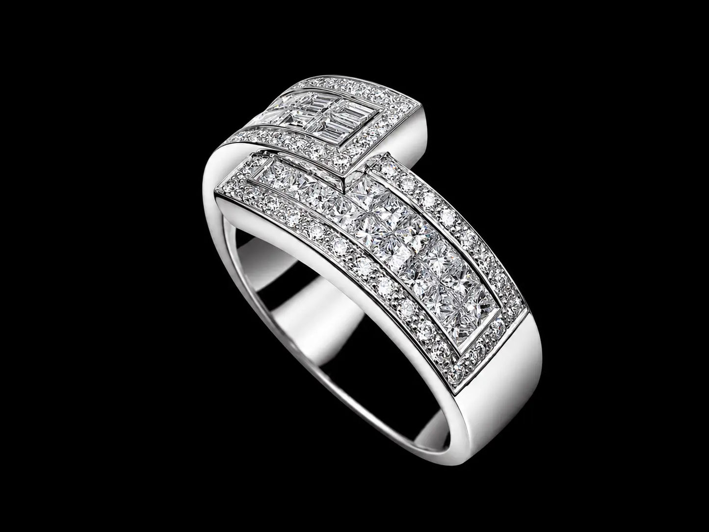 18K White Gold Geometric Statement Multi-Cut Natural Diamond Ring Angelica Jewellers