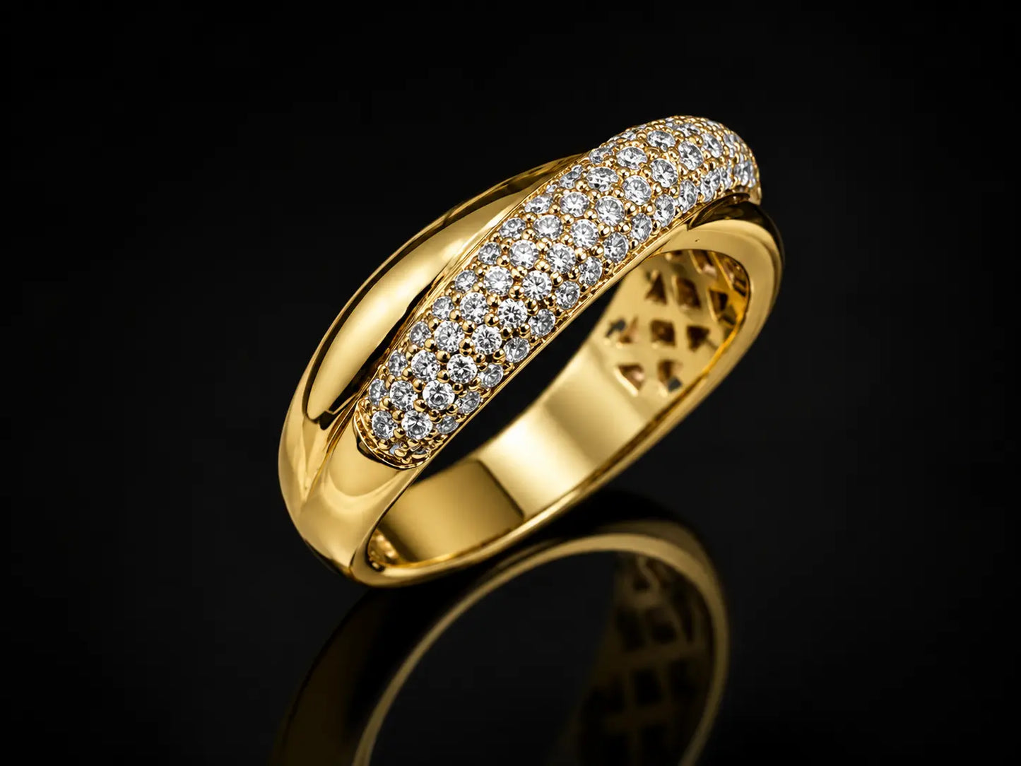 18K Yellow Gold Curved Pavé Diamond Band Angelica Jewellers