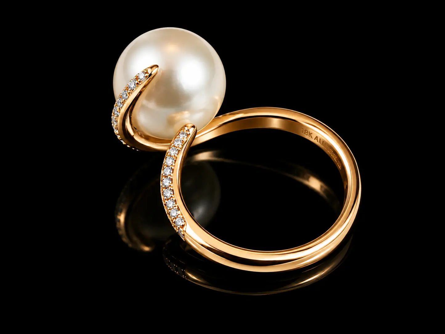 18K Rose white South Sea Pearl & Diamond Swirl Ring Angelica Jewellers