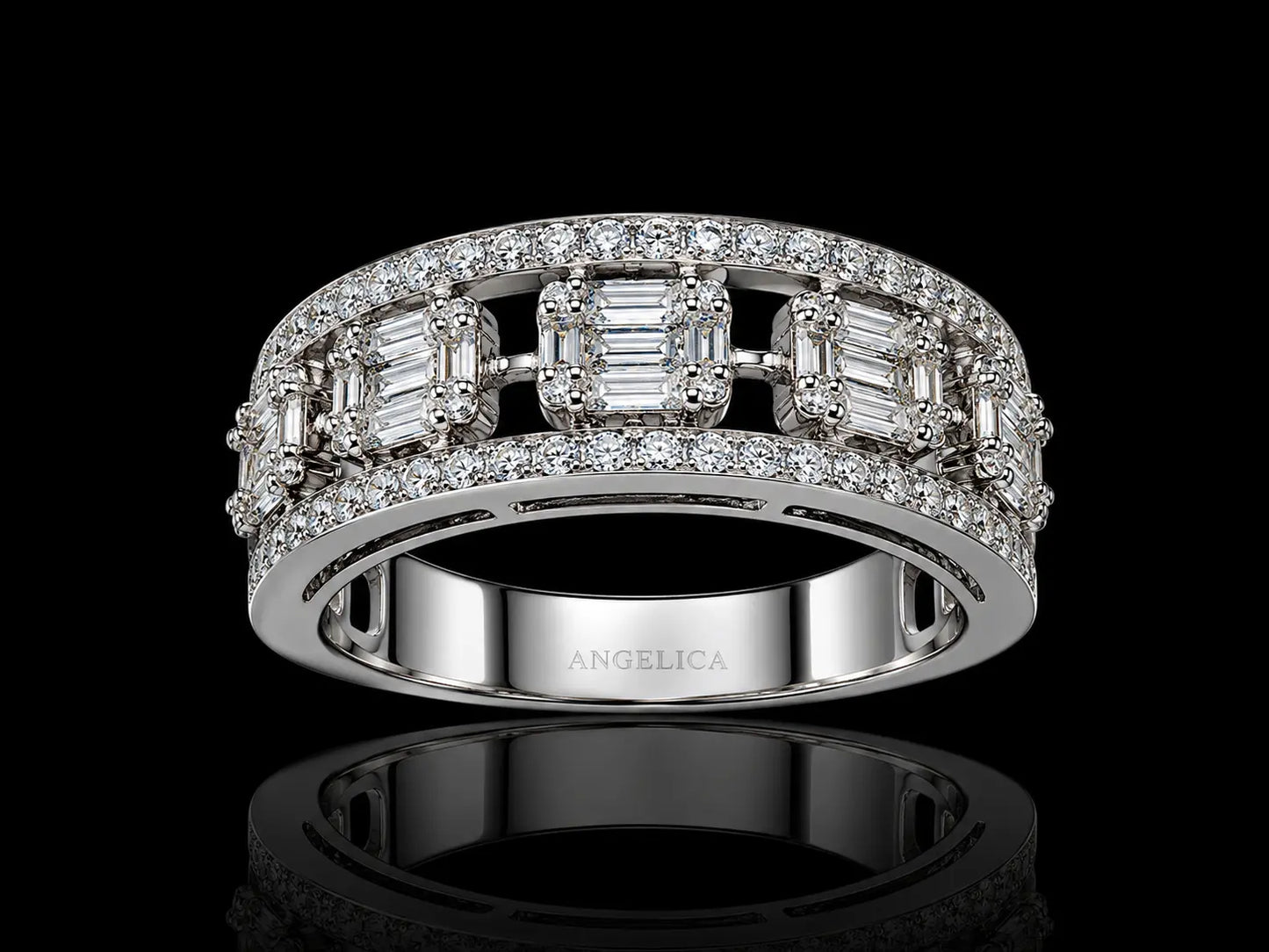 14K White Gold Diamond Openwork Band Ring Angelica Jewellers