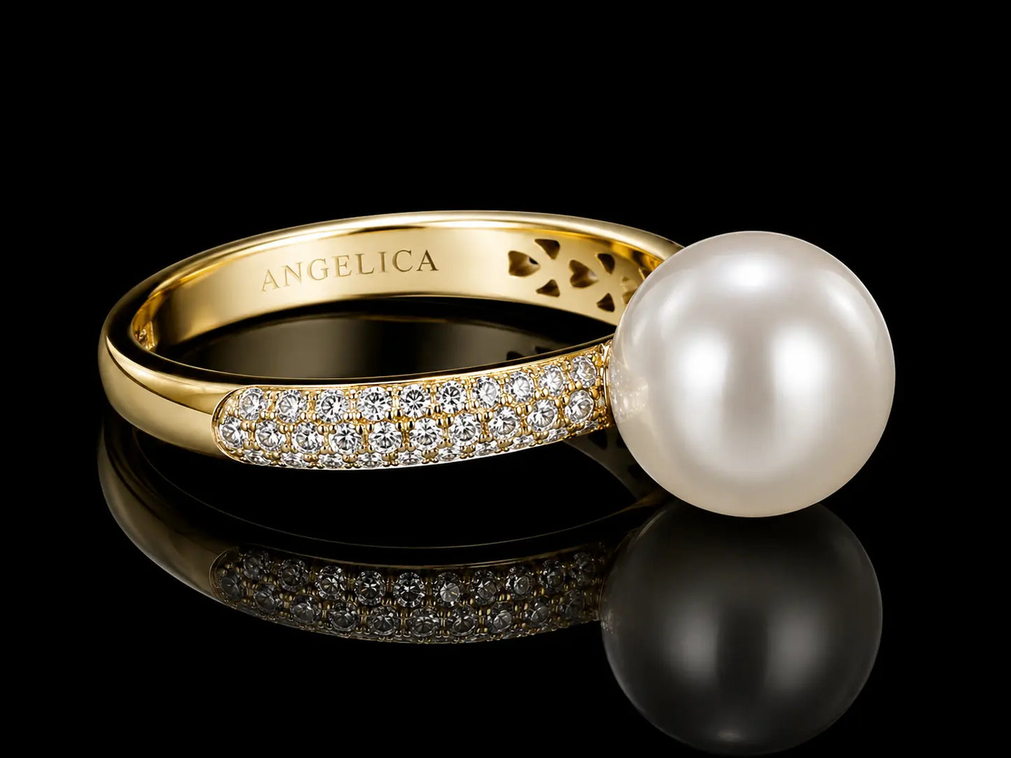 18K Yellow Gold South Sea Pearl & Diamond Ring – 9.5–10mm White Pearl | 0.30 CT Natural Diamonds Angelica Jewellers