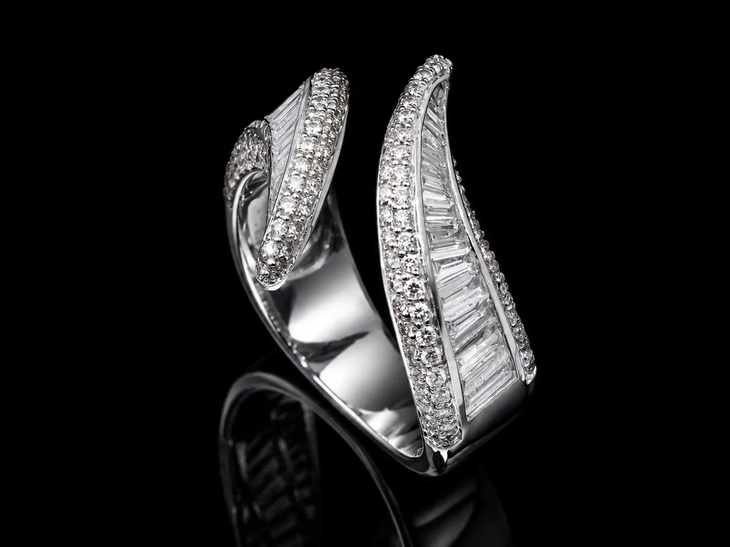 18K White Gold Natural Diamond Wave Ring Angelica Jewellers