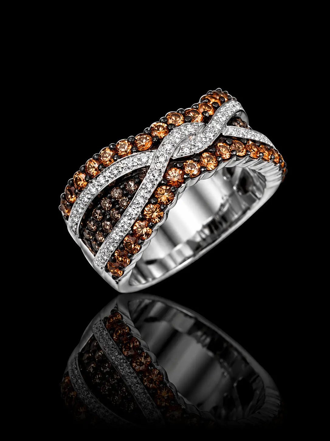 18K White Gold Chocolate Diamond & Orange Sapphire Infinity Ring – 1.35 CT Angelica Jewellers