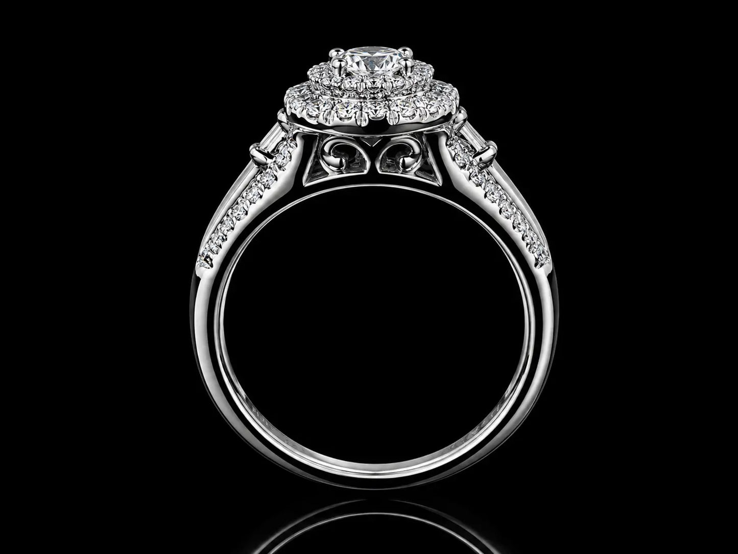 14K White Gold Diamond Bridal Set – 0.75 CT Natural Diamonds | Hexagon Halo Engagement Ring & Semi-Eternity Band Angelica Jewellers