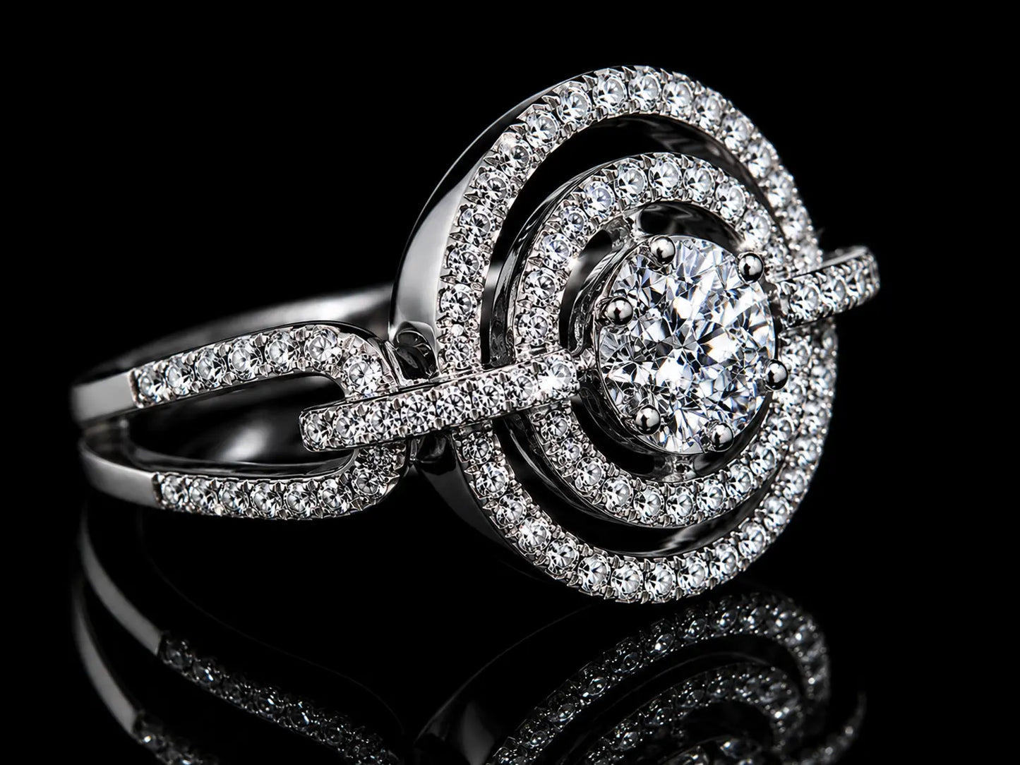 18K White Gold Diamond Double Halo Cluster Ring – 0.65 CT TDW Angelica Jewellers