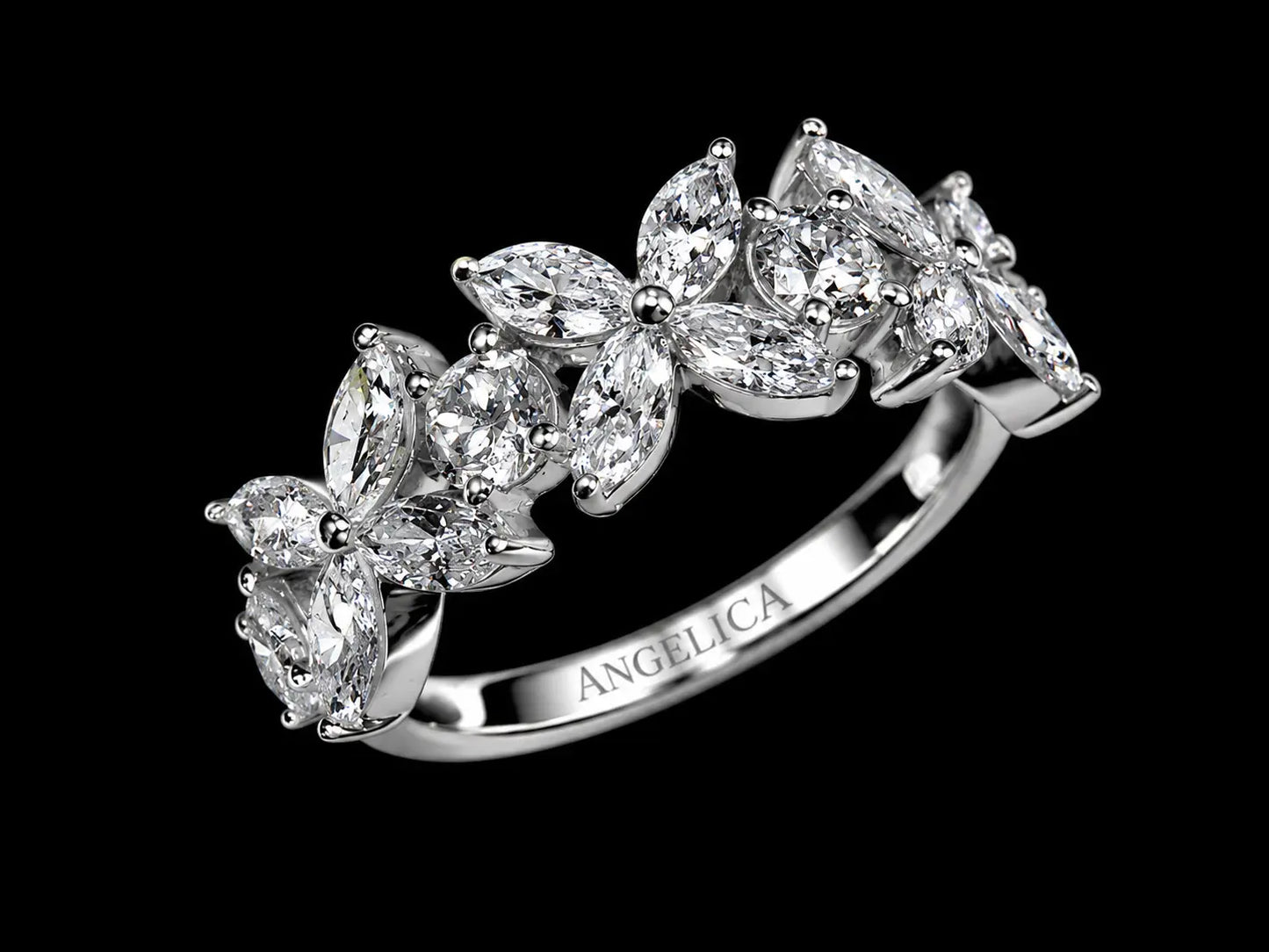 14K White Gold Lab Diamond Floral Band Ring – 2.16 CTW Angelica Jewellers