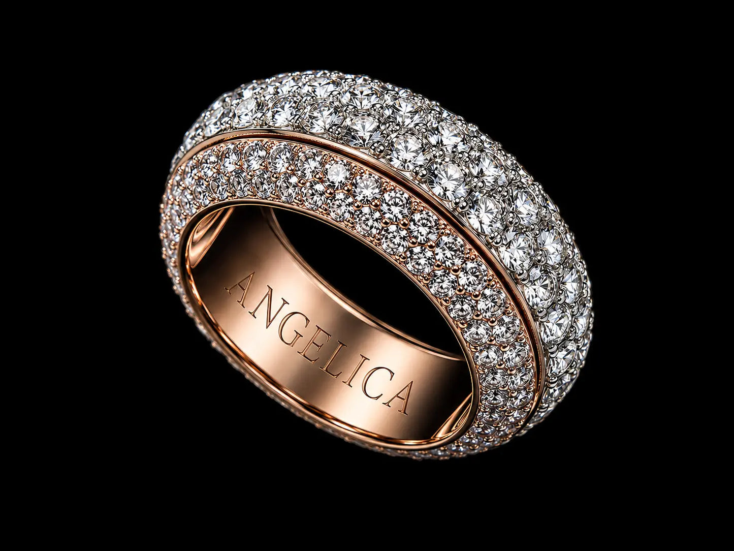 10K Rose & White Gold Diamond Spinner Band Ring – 5.85 CT VVS F+ Lab Diamonds | 10MM Angelica Jewellers
