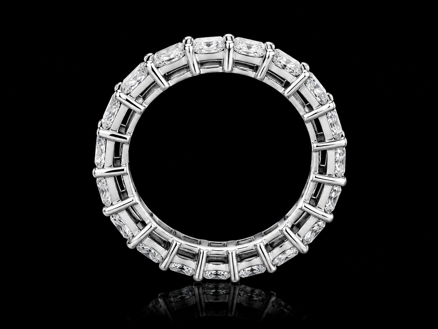 14K White Gold Shared Prong Lab-Grown Radiant Cut Full Eternity Band – 7.00 CTW