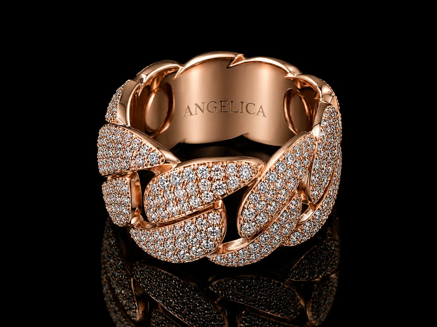 Luxury 10K Rose Gold Cuban Link Ring with 3.30 CT VVS F+ Diamonds – 15MM Statement Ring Angelica Jewellers