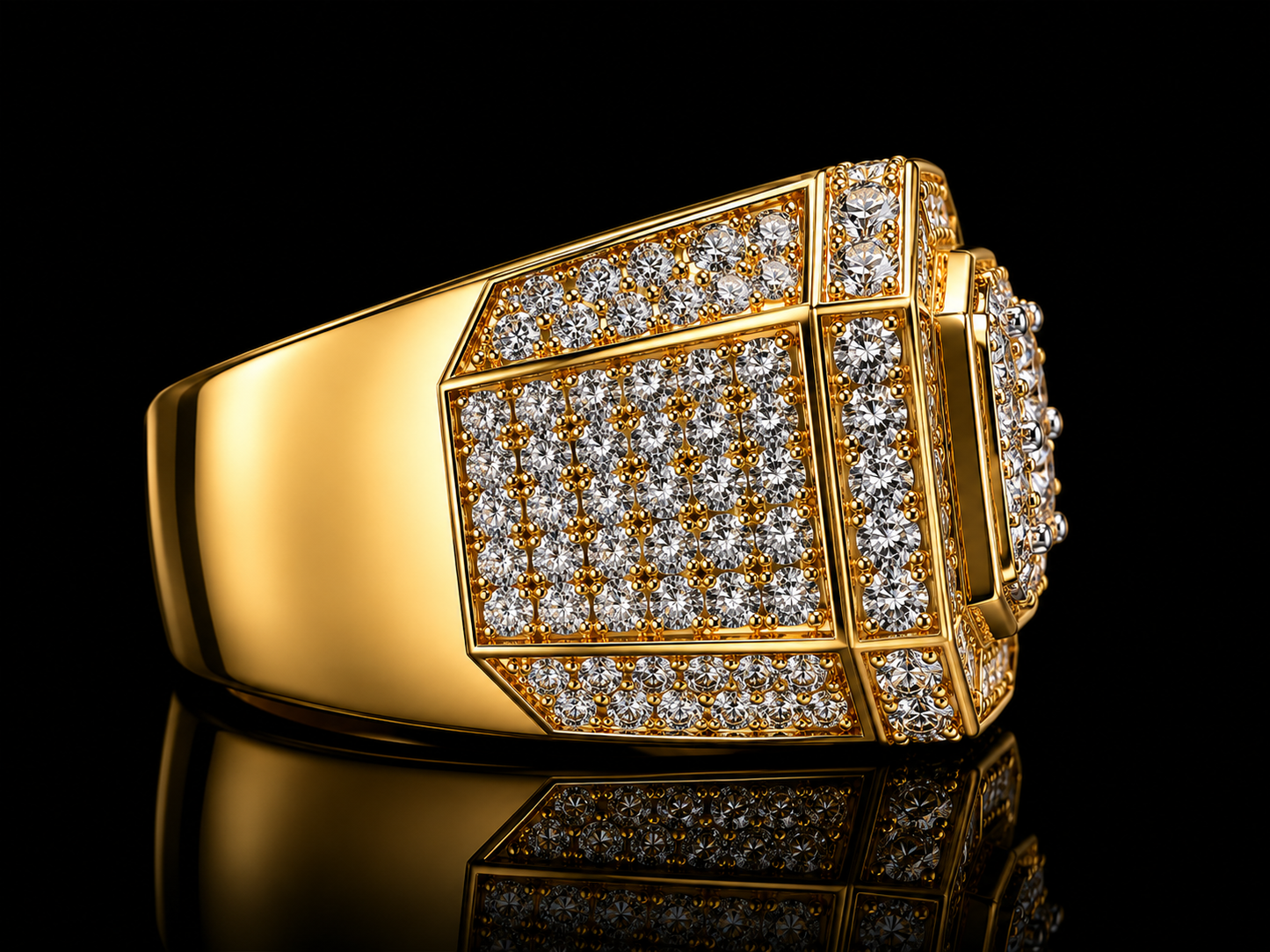 14K Yellow Gold Diamond Signet Ring – 8.70 CT Natural VS–SI F/G Diamonds | Bold Luxury Men's Ring
