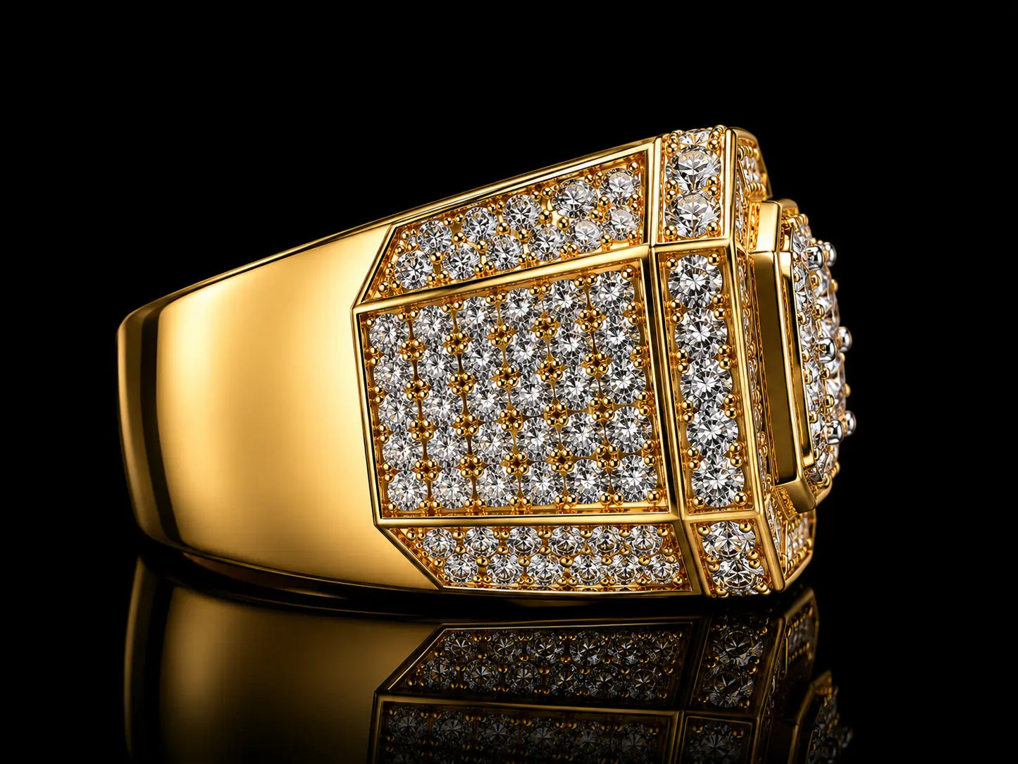 14K Yellow Gold Diamond Signet Ring – 8.70 CT Natural VS–SI F/G Diamonds | Bold Luxury Men's Ring Angelica Jewellers