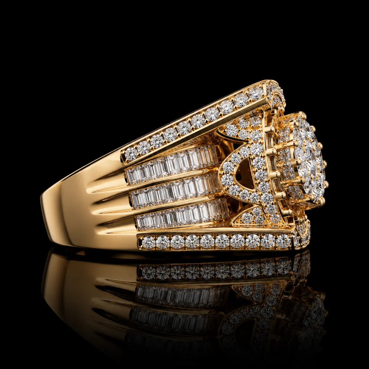 10K Yellow Gold Men's Diamond Ring – 4.40 CT Natural Diamonds SI-I1 G-H Color | Bold Luxury Statement Ring Angelica Jewellers