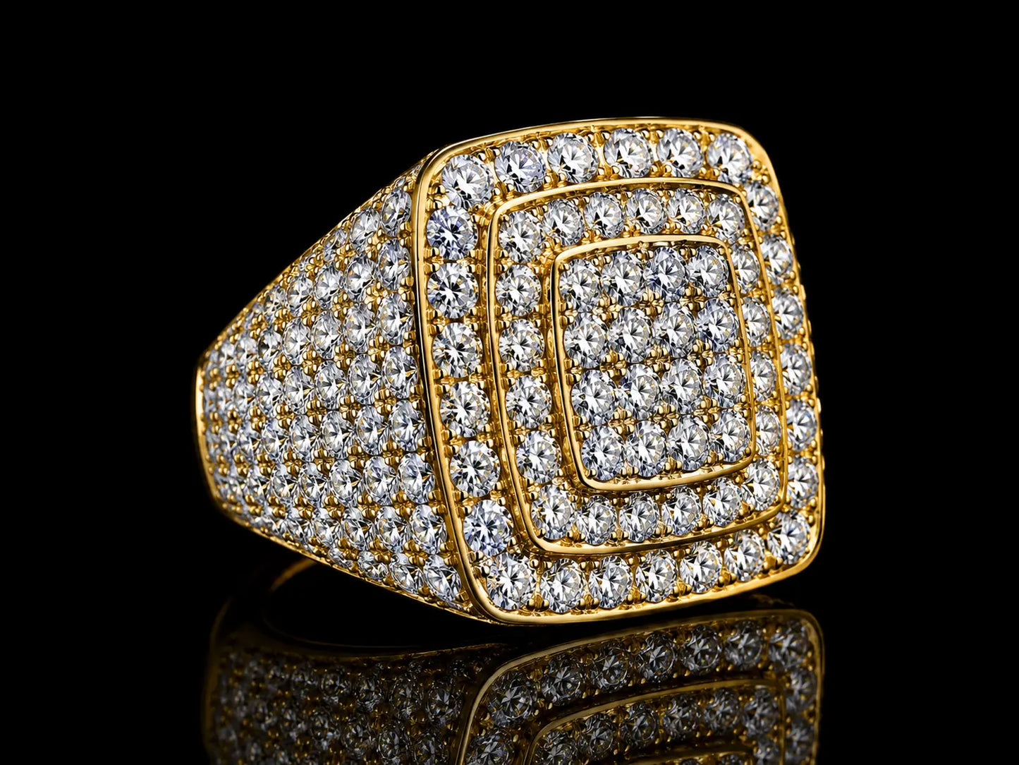 14K Yellow Gold Leveled Signet Ring – Natural VS F/G Diamonds | 20mm x 20mm Bold Diamond Ring Angelica Jewellers