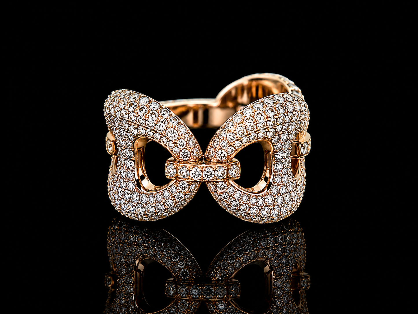 10K Rose Gold Coffee Bean Diamond Ring – 2.75 CTW VVS F+ Natural Diamonds | 15mm Gucci-Inspired Statement Ring