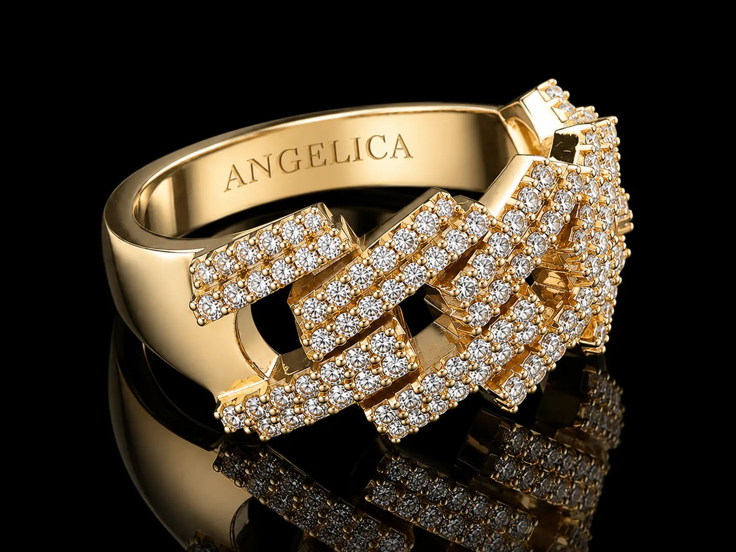 10K Yellow Gold Cuban Link Diamond Ring – 1.40 CT VVS F+ Natural Diamonds Angelica Jewellers