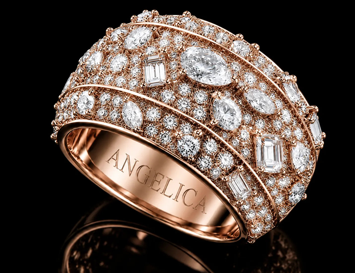 10K Rose Gold Diamond Band Ring – 2.80 CT | VVS Clarity, F+ Color | 13 mm Signature Collection Angelica Jewellers