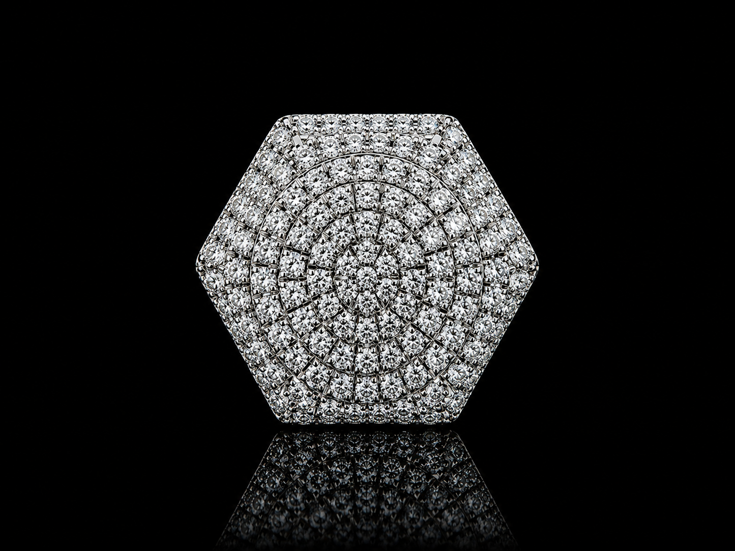 6 CT VVS F+ Signature Octagonal Diamond Ring | 27 × 23 mm Bold Honeycomb Pavé Setting