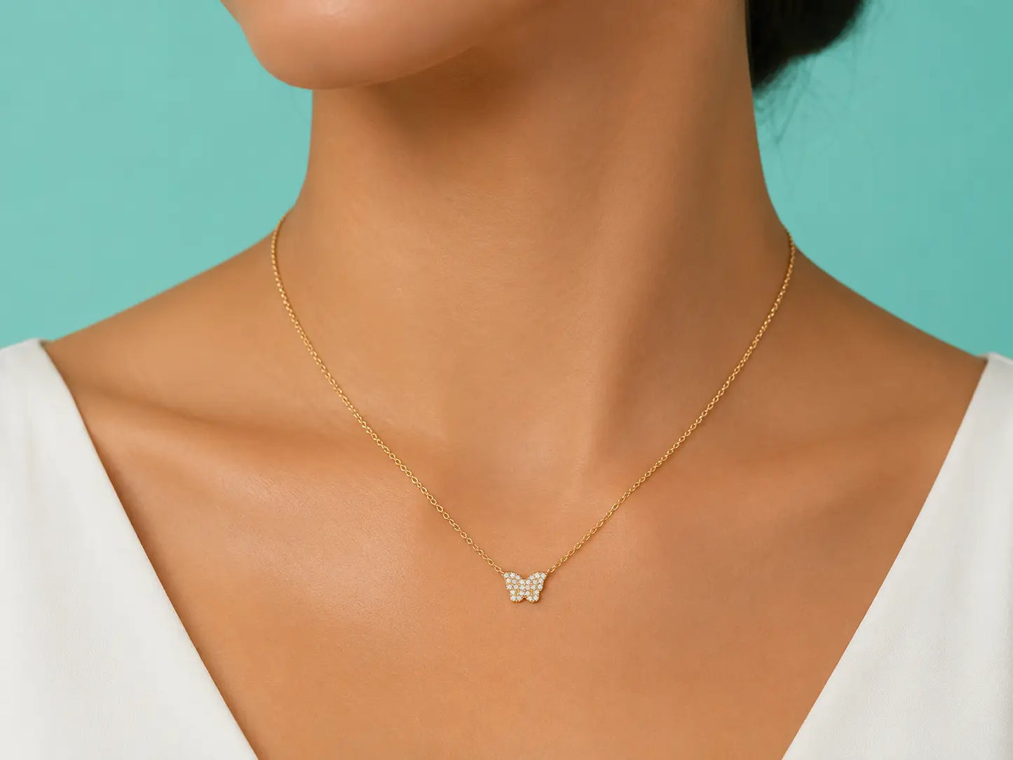14K Yellow Gold Diamond Butterfly Pendant Necklace Angelica Jewellers