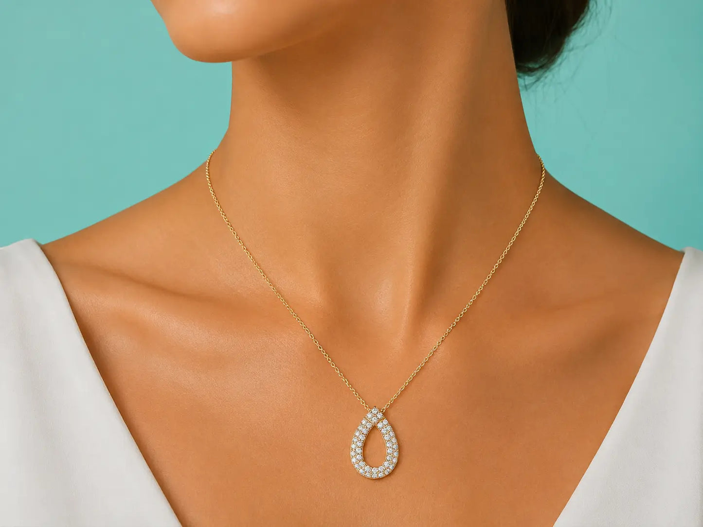 14K Yellow Gold Open Pear Diamond Necklace Angelica Jewellers