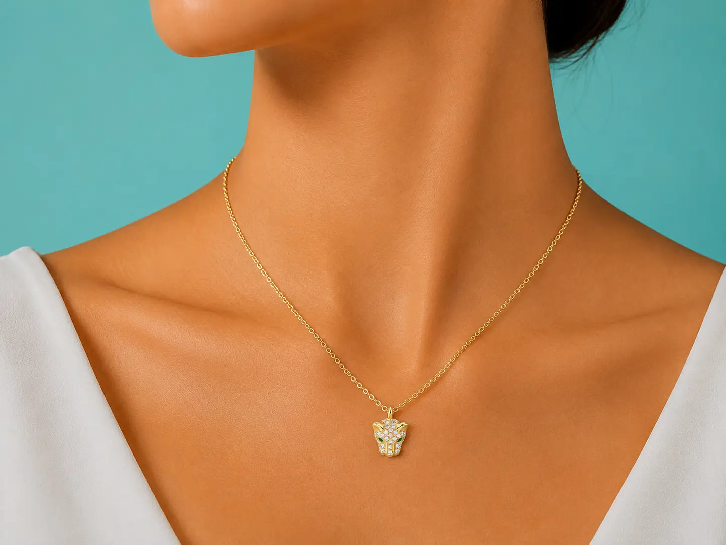 14K Yellow Gold Diamond Panther Necklace Angelica Jewellers