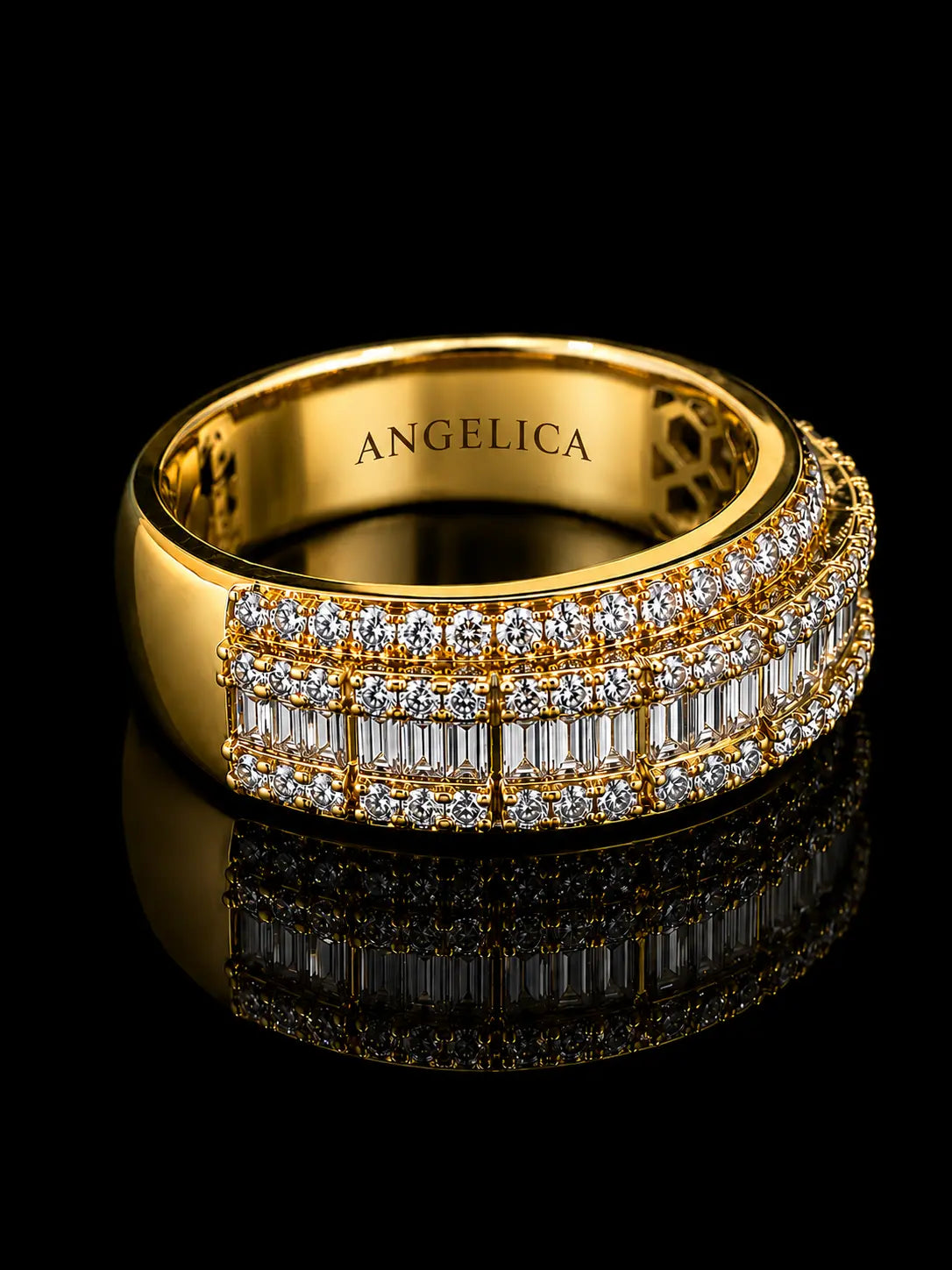 14K Yellow Gold 1.20 CT Diamond Band – Round & Baguette Double-Step Design Angelica Jewellers