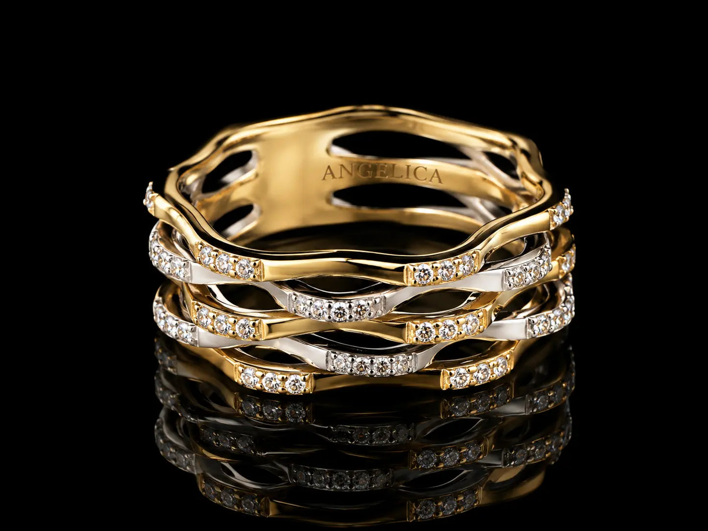 14K Yellow Gold Wavy Diamond Ring – 0.35 CT VS F-G | 6.5 mm Angelica Jewellers
