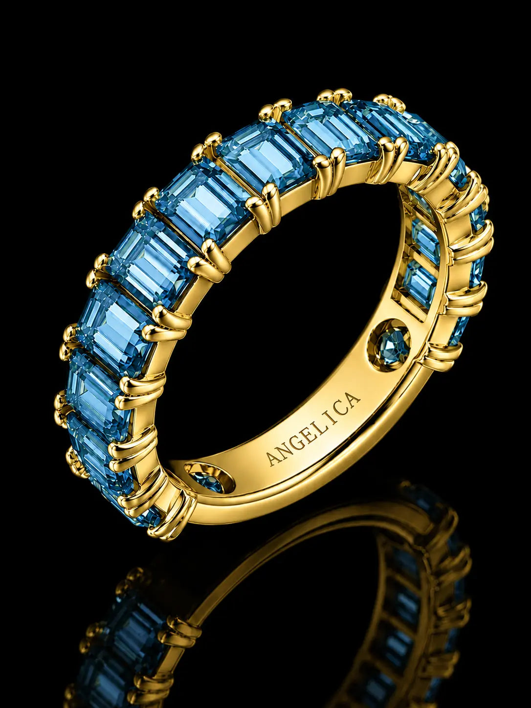 14K Yellow Gold Emerald-Cut Blue Topaz Semi-Eternity Band – 3.83 CT Angelica Jewellers
