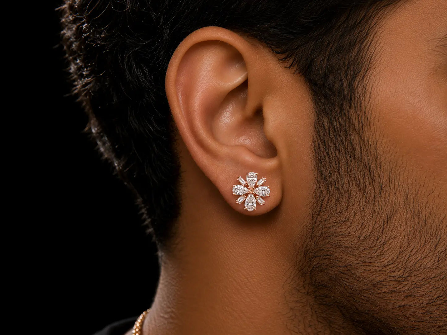 14K ROSE GOLD PEAR SHAPE & BAGUETTE VVS F+ DIAMOND EARRINGS Angelica Jewellers