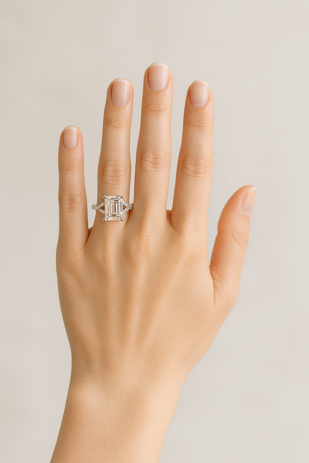 PLATINUM LAB DIAMOND EMERALD CUT ENGAGEMENT RING 3.37CT