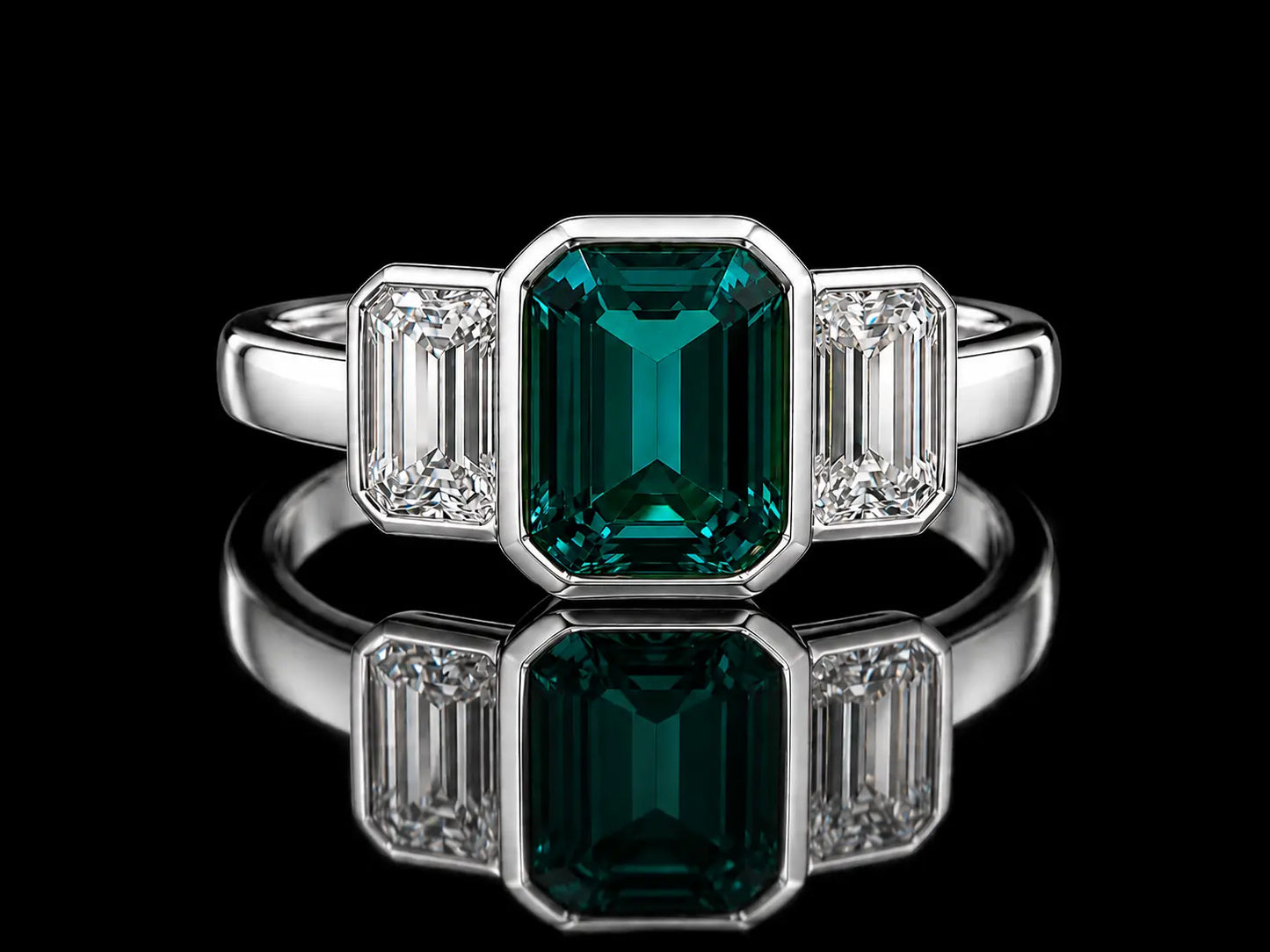 Classic Trilogy Lab Emerald & Diamond Ring | 1.50 CT Lab Emerald | 1.00 CTW Lab-Grown Diamonds | Timeless Gold Design Angelica Jewellers