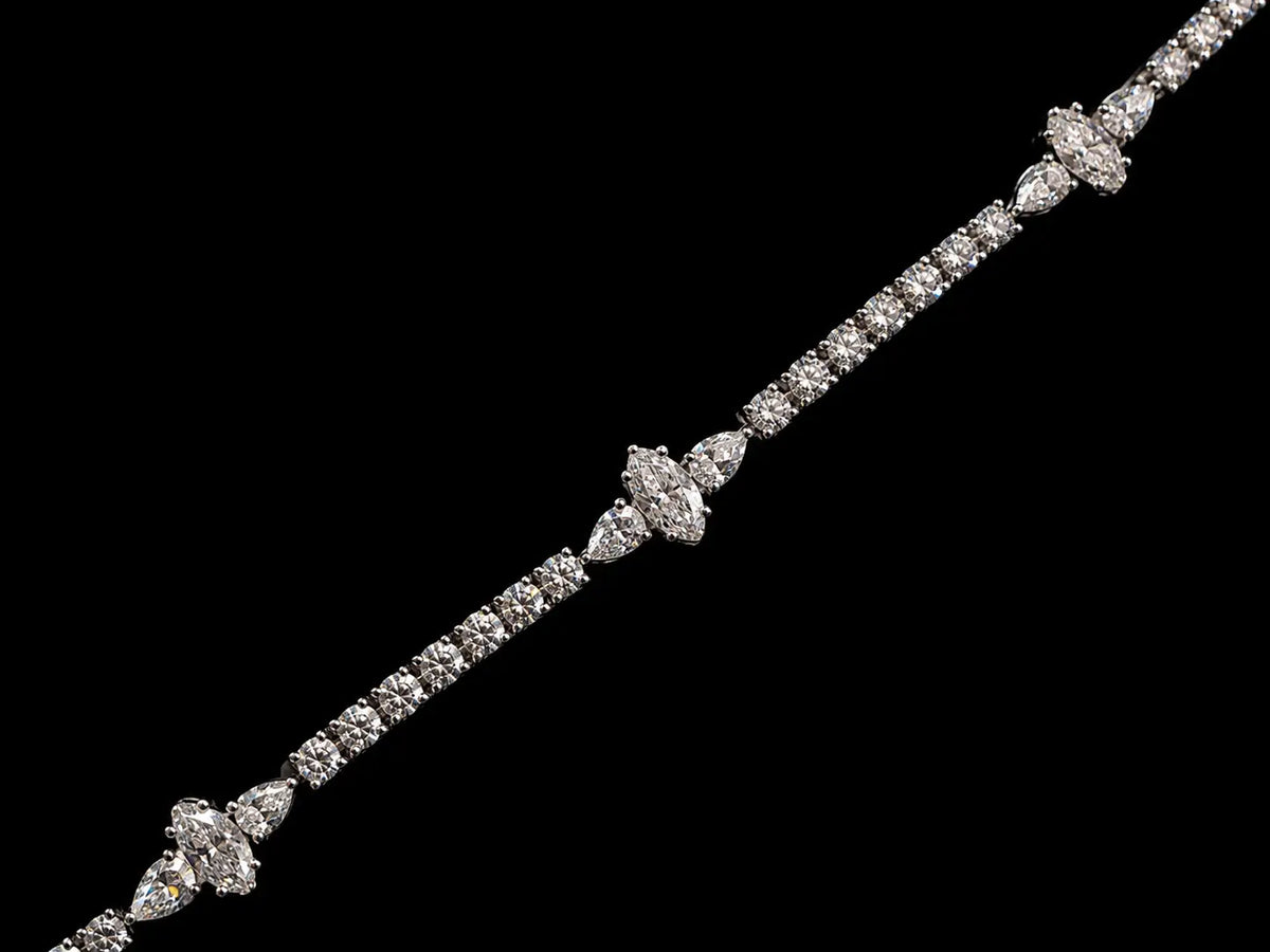 14K Gold 5.66 CTW Lab-Grown Diamond Marquise & Pear Station Tennis Bracelet – 7" Angelica Jewellers