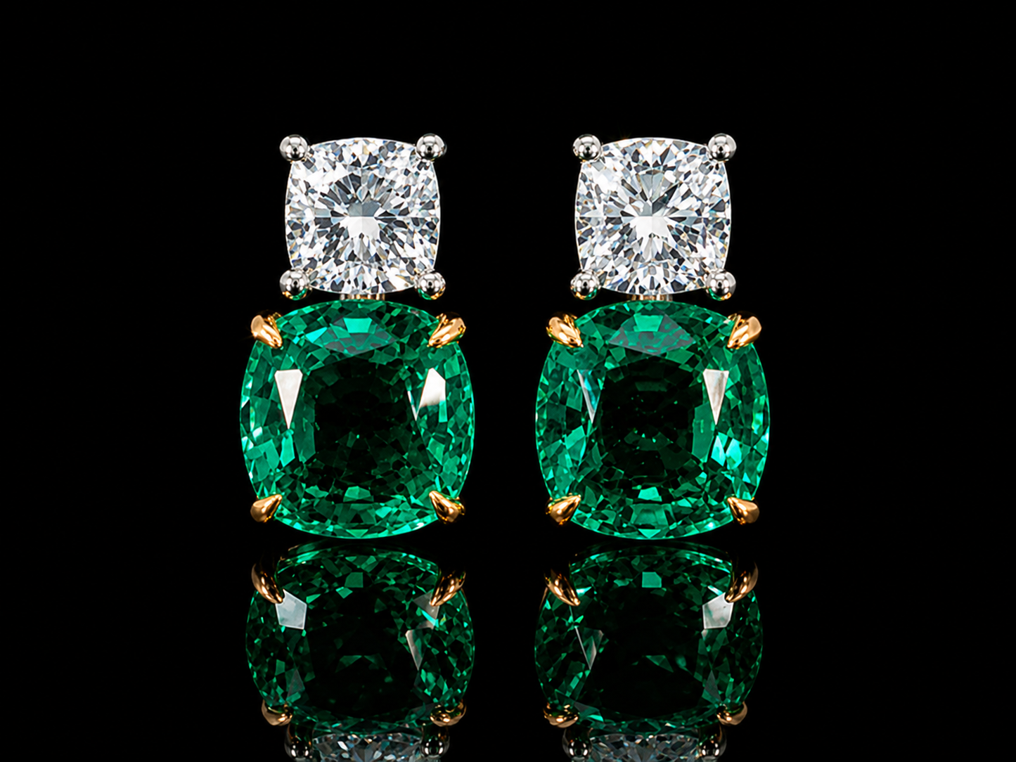18K Gold & Platinum Emerald & Diamond Drop Earrings – 5.72CT Lab-Grown Emeralds & 1.00CT Lab-Grown Diamonds Angelica Jewellers