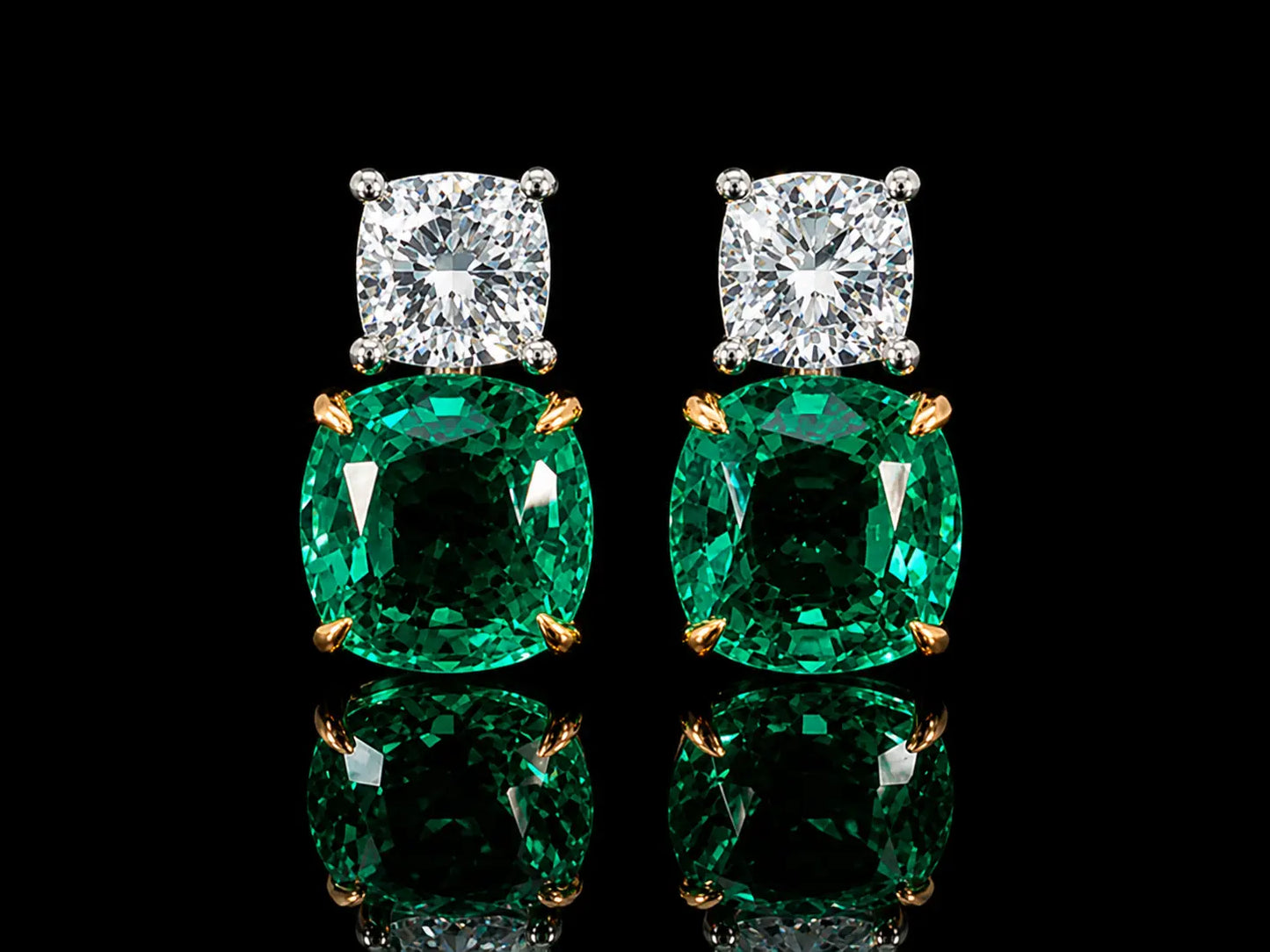 18K Gold & Platinum Emerald & Diamond Drop Earrings – 5.72CT Lab-Grown Emeralds & 1.00CT Lab-Grown Diamonds Angelica Jewellers